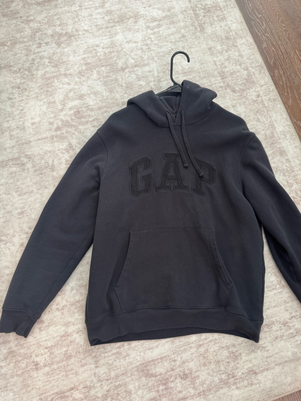 GAP Black Crewneck Hoodie with Raised Logo
